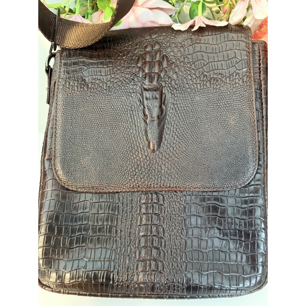 100% Genuine Leather Unisex Shoulder Bag Crocodile Pattern Bag 11" Messenger Bag - Picture 16 of 16